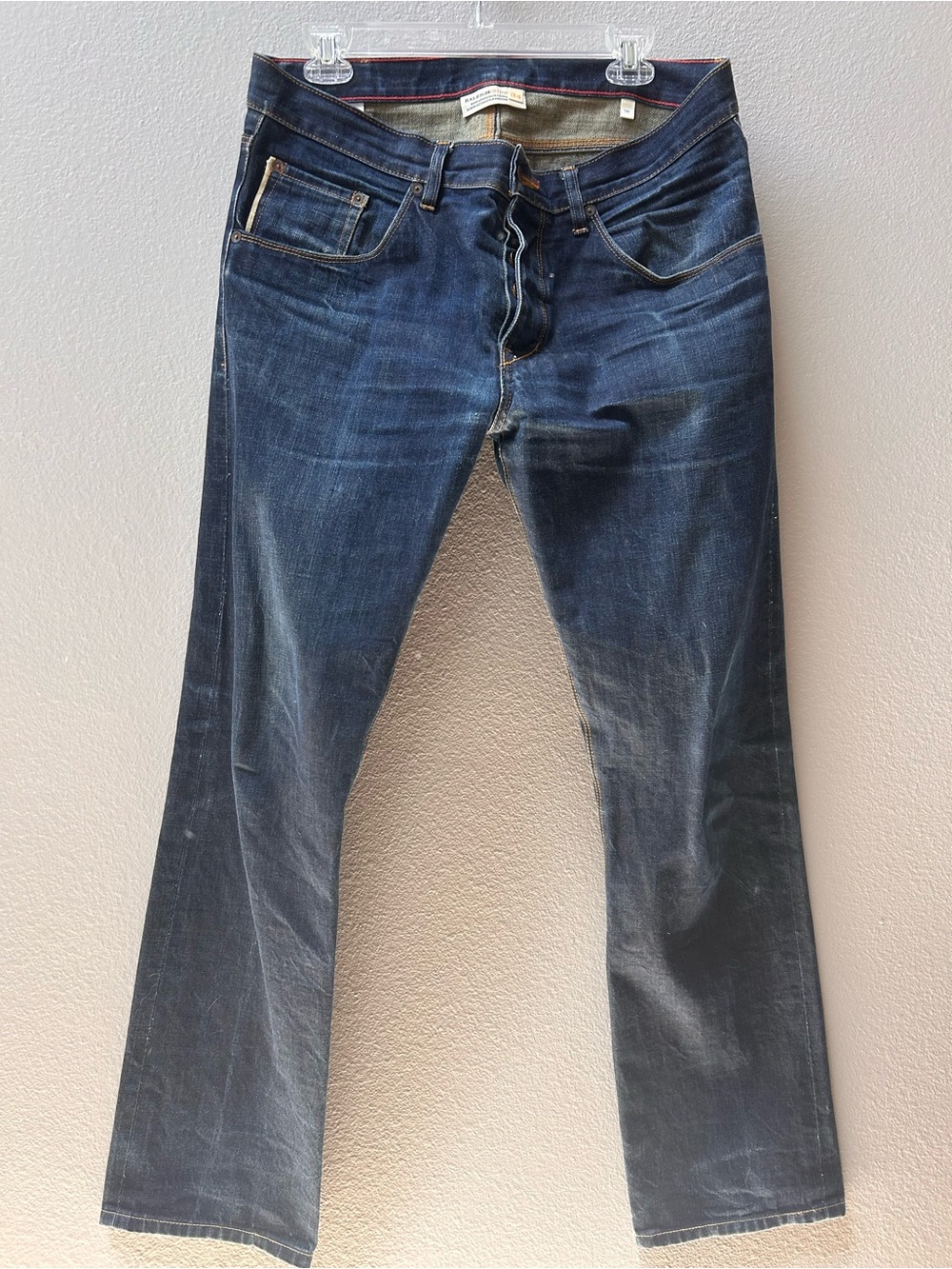 Raleigh Denim Workshop Thin Jeans Mens 34 USA Made Selvedge Dark Wash